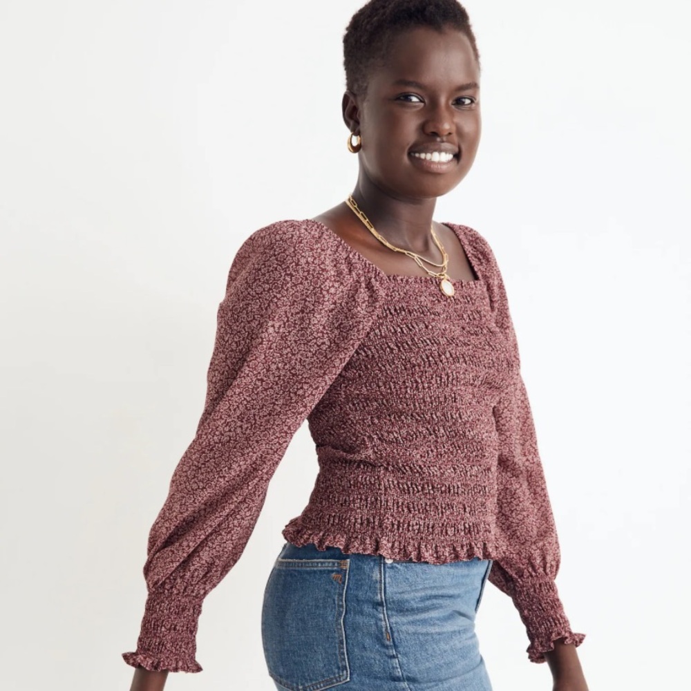 Madewell Lucie Bubble-Sleeve Women's Smocked Top